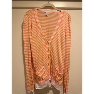 Orange and Pink Striped Cardigan with Pockets